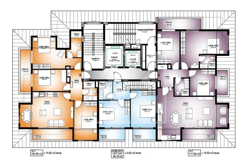 Erstaunliche Dach-Maisonette 3+1 mit schöner Aussicht in Mahmutlar (Verkauft)