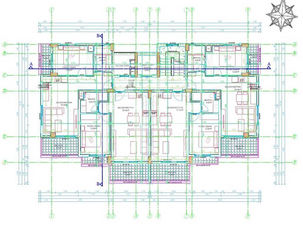 Tolle Maisonette-Wohnung 2+1 in der wunderschönen Gegend in Çiplakli
