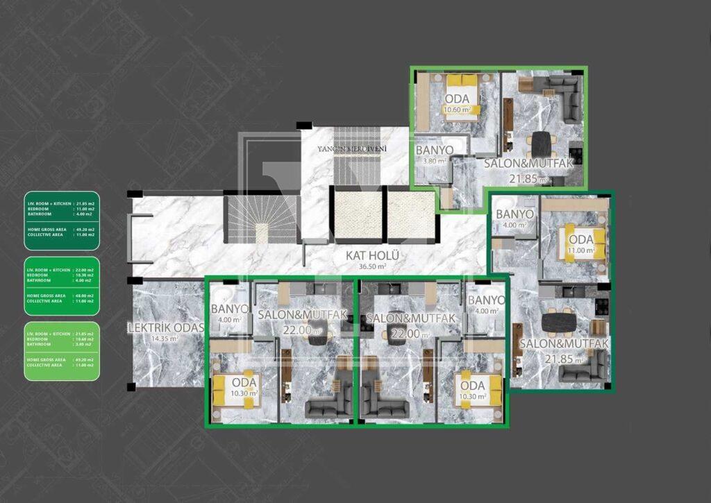Красивый дуплекс 2+1 в красивом районе Демирташа