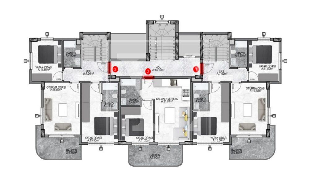 Современный и красивый садовый дуплекс 4+1 в районе Кызылкашехир