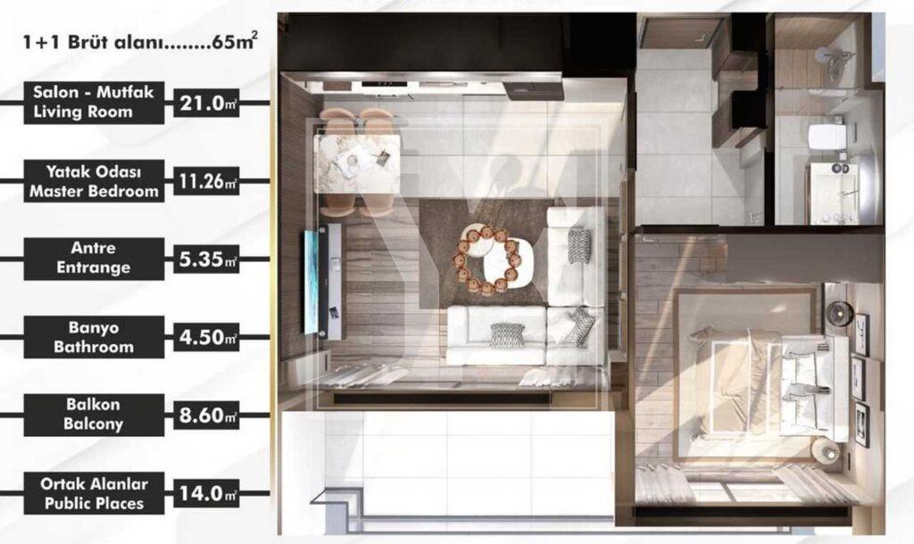 Schöne Wohnung 1+1 für Investitionen in der Gegend von Altıntaş
