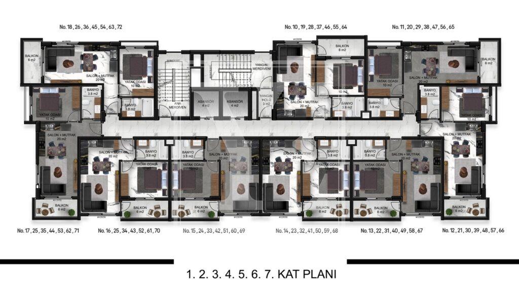 Neue Wohnung 1+1 in der erstaunlichen Anlage in der Gegend von Demirtas