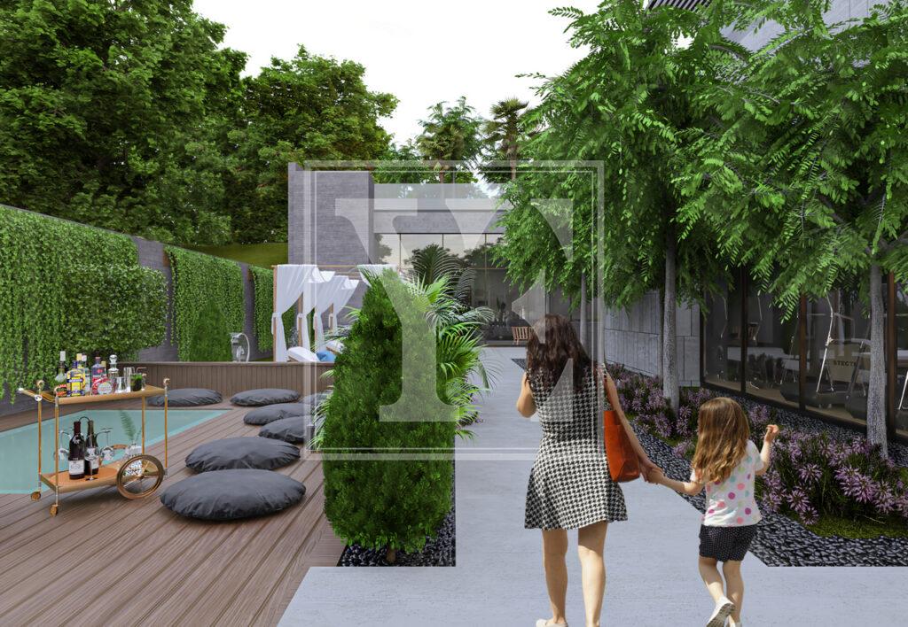 Чудовий садовий дуплекс 2+1 в елітному будинку в Авсалларі