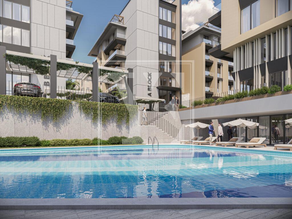 آپارتمان شیک 1+1 با منظره زیبای دریا در مرکز آلانیا