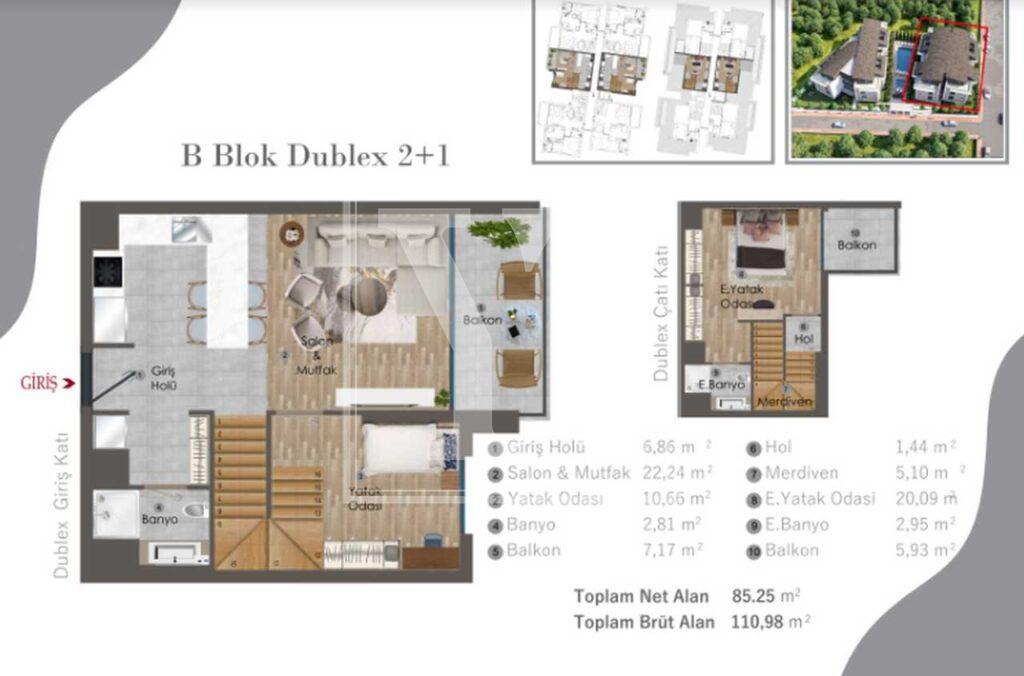 سقف دوبلکس زیبا 2+1 در منطقه لوکس در موراتپاشا
