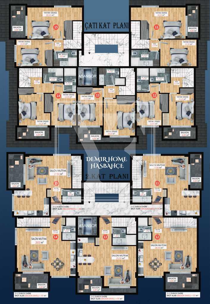 Elegante Wohnung 1+1 in einer schönen Gegend in Alanya