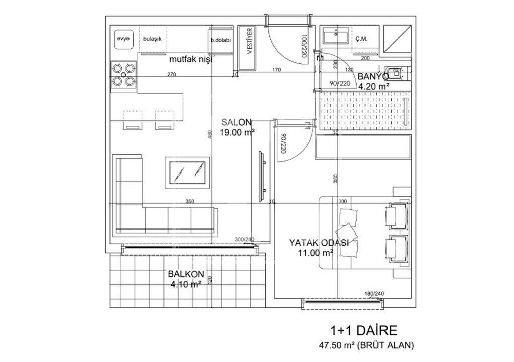 Moderne Wohnung 1+1 in der schönen Anlage in Altıntaş