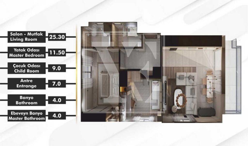 Уютная и красивая квартира 2+1 в красивом районе Алтынташа.