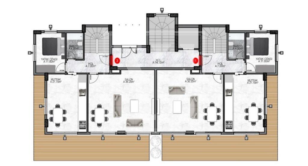 Современный и красивый садовый дуплекс 4+1 в районе Кызылкашехир
