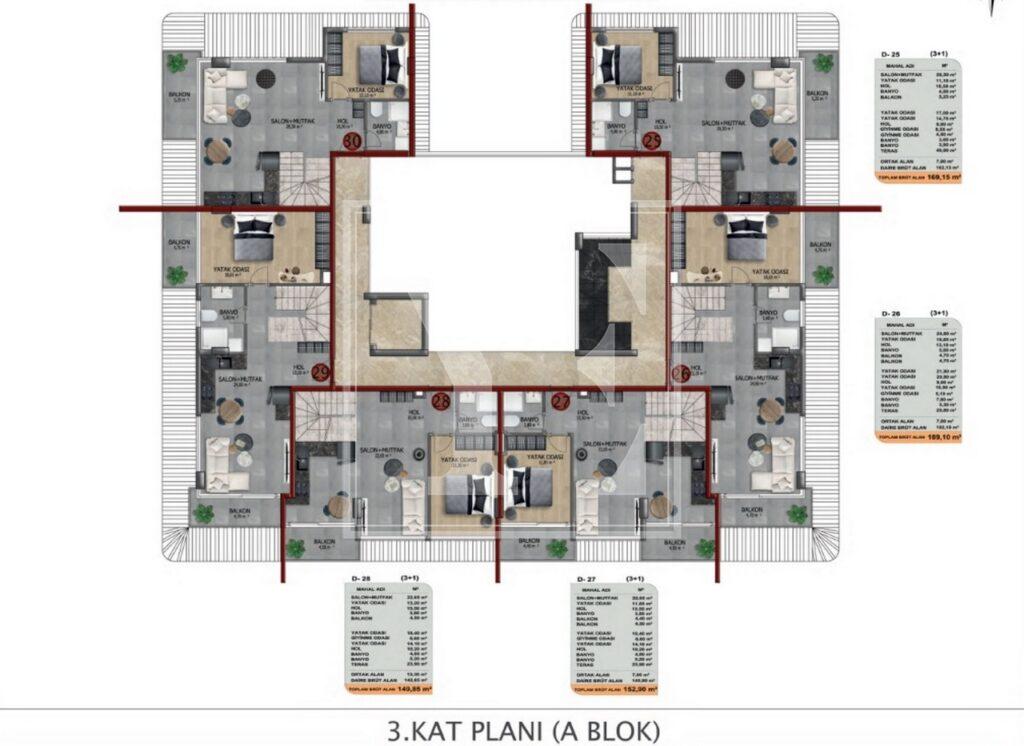 Красивий і сучасний дуплекс на даху 3+1 в елітному проекті в Аланії