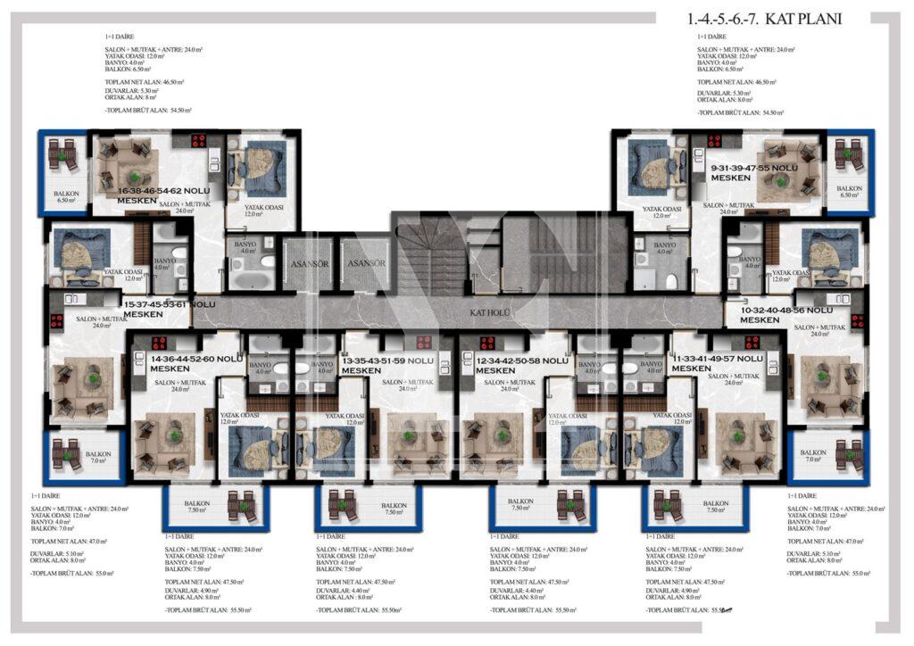 Schöne und gemütliche Wohnung 1+1 zum Wohnen in der schönen Gegend in Avsallar