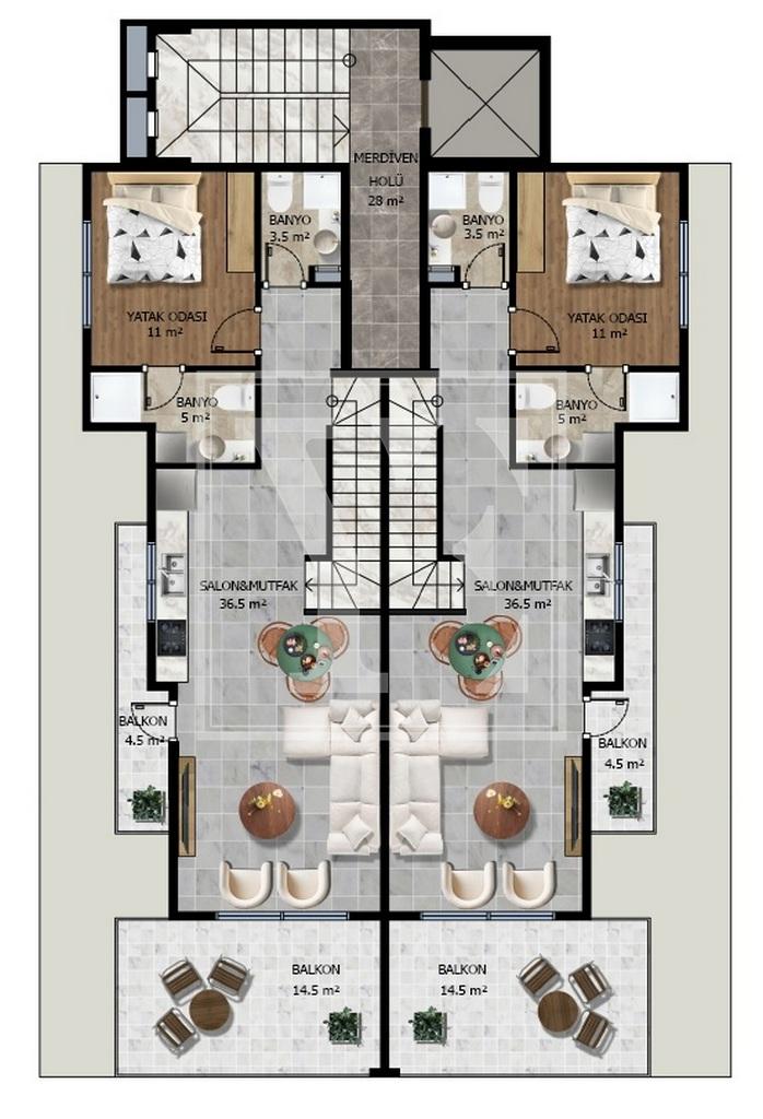 سقف دنج دوبلکس 4+1 برای سرمایه گذاری در منطقه کارگیجک