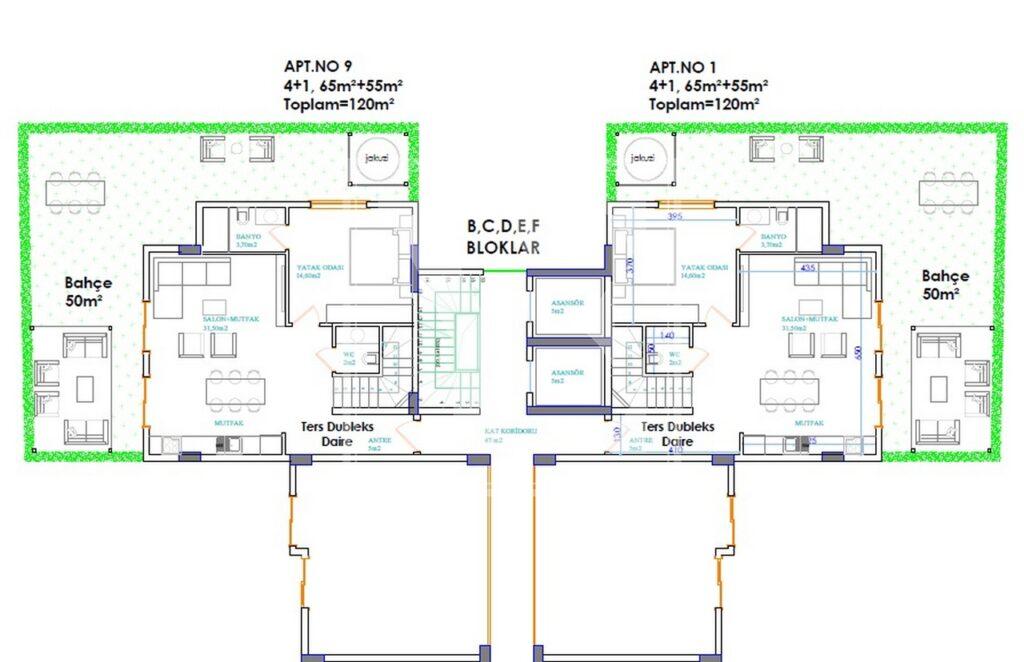 Чудовий садовий дуплекс 4+1 в красивому проекті в районі Оби