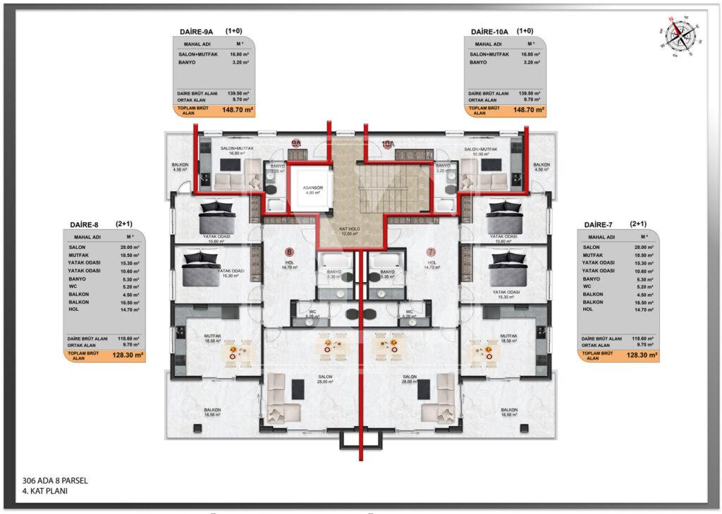 Уютная квартира 2+1 для жизни в хорошем районе Чиплаклы. (Продано)