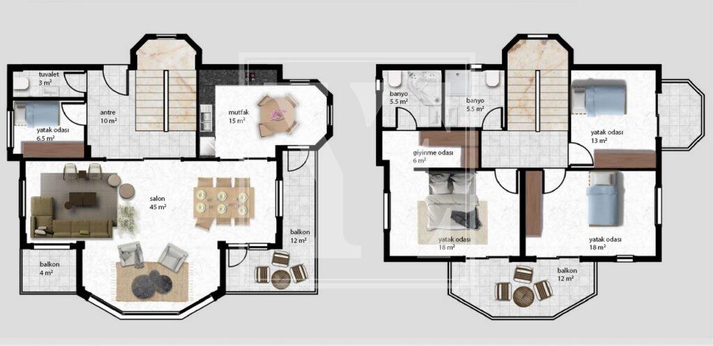 خانه مجردی در تپه، آلانیا برای فروش