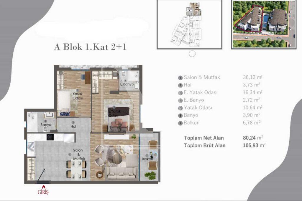 Schöne Wohnung 2+1 in Luxusgegend in Muratpaşa