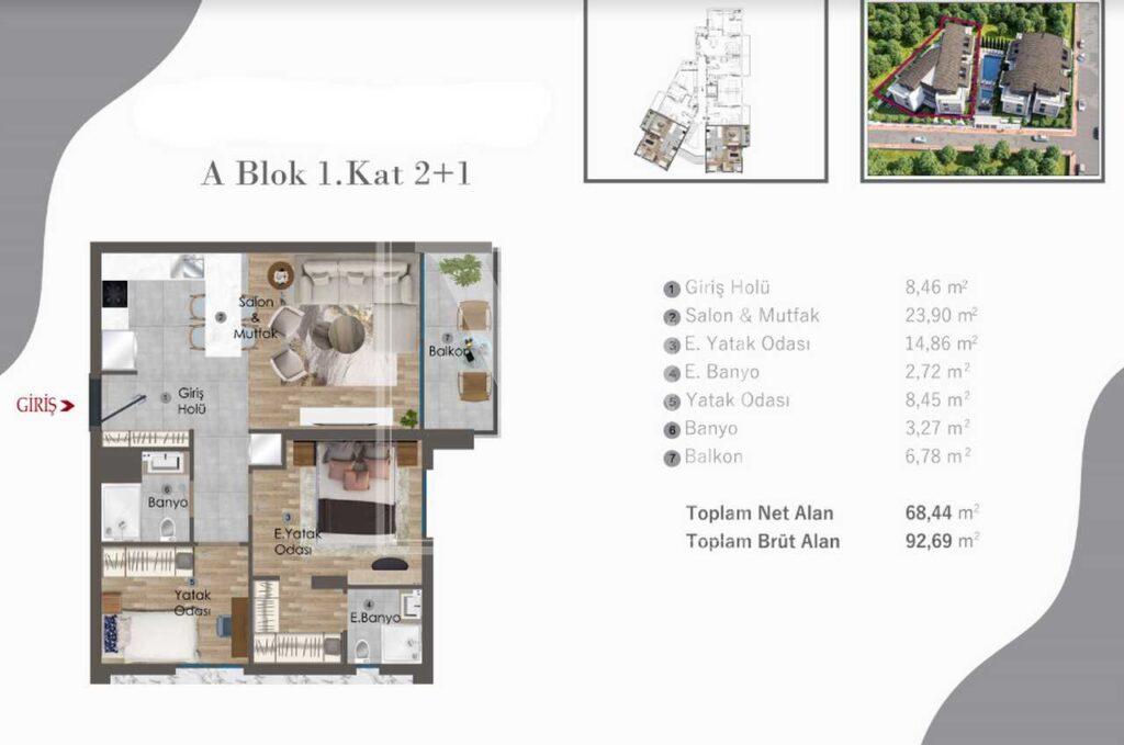 Schöne Wohnung 2+1 in Luxusgegend in Muratpaşa