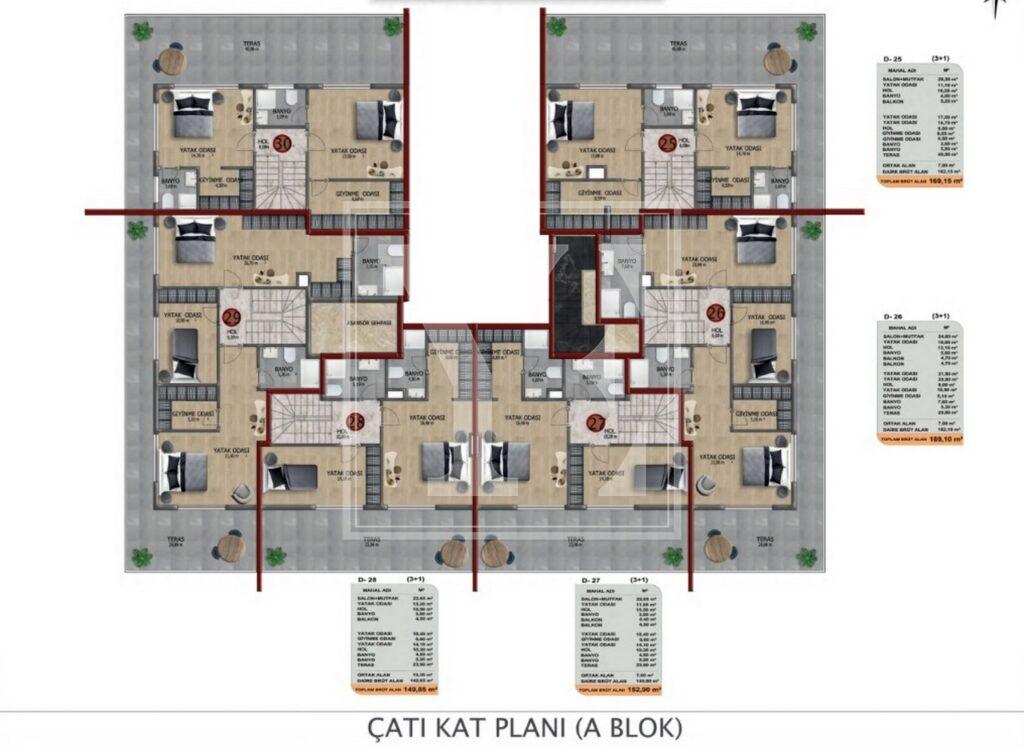 Красивий і сучасний дуплекс на даху 3+1 в елітному проекті в Аланії