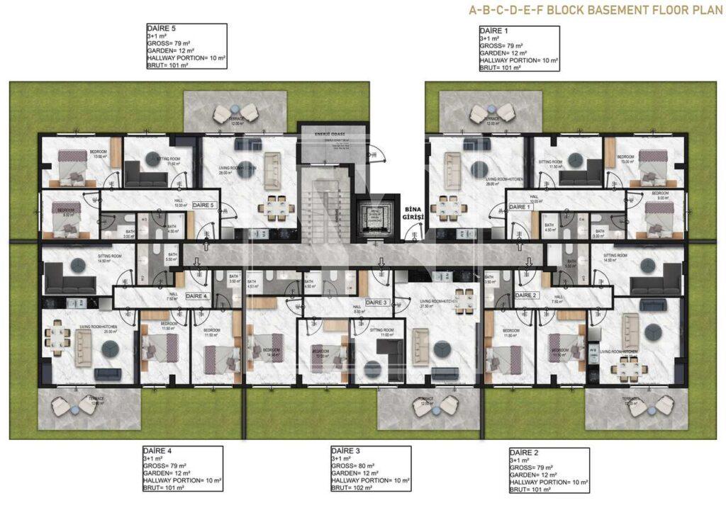 آپارتمان لوکس 3+1 در منطقه زیبا در تورکلر