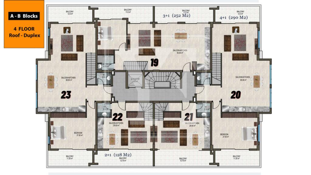 Гарний дуплекс на даху 4+1 для проживання в красивому районі Каргиджака