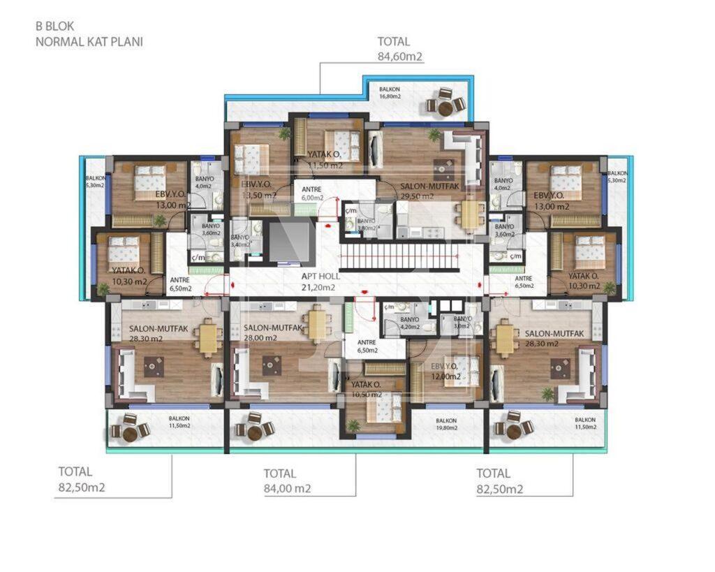 آپارتمان فوق العاده 2+1 در مرکز آلانیا