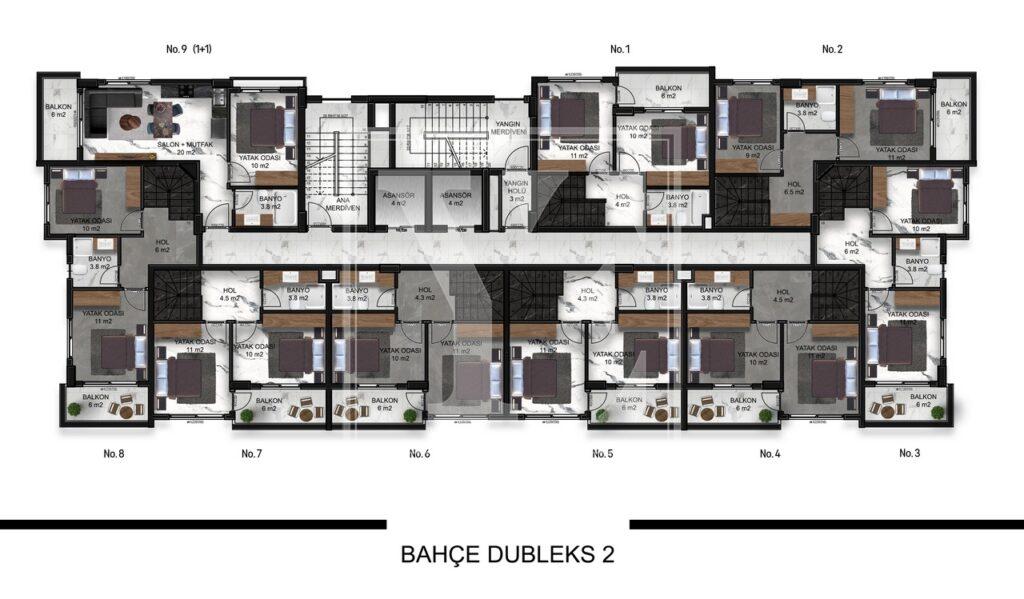 Neue Wohnung 1+1 in der erstaunlichen Anlage in der Gegend von Demirtas