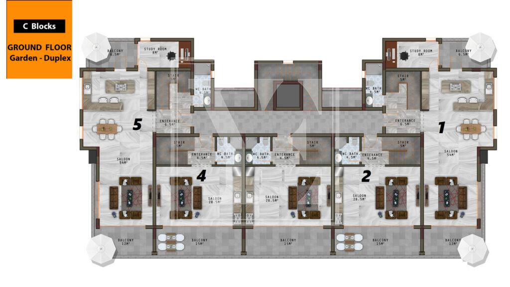 Гарний садовий дуплекс 3+1 для проживання в красивому районі Каргиджака