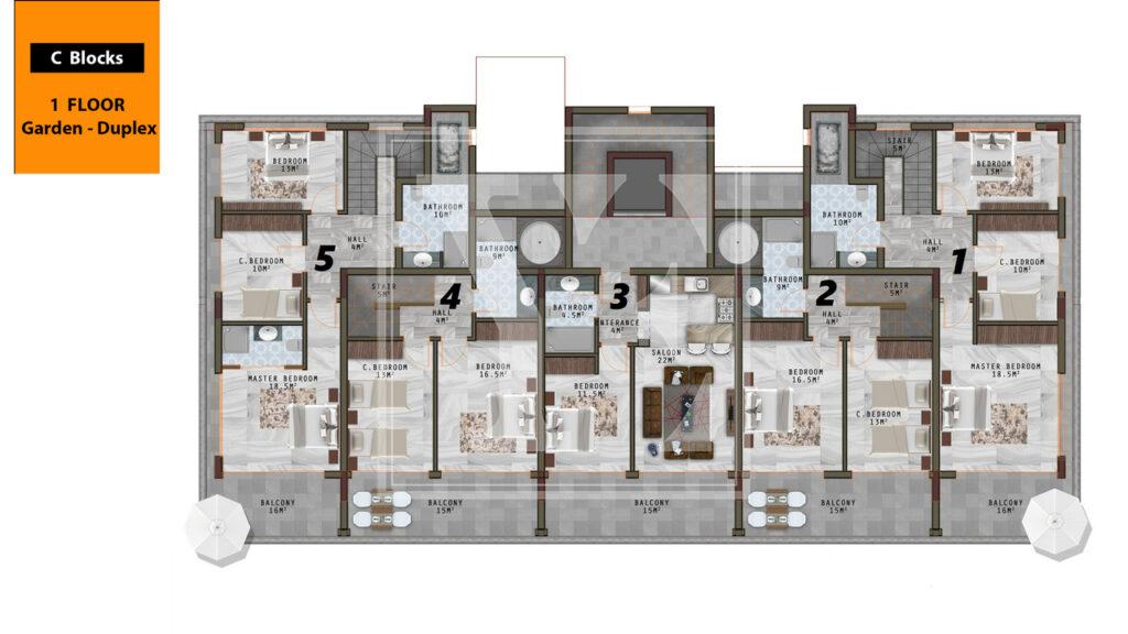 Гарний садовий дуплекс 3+1 для проживання в красивому районі Каргиджака