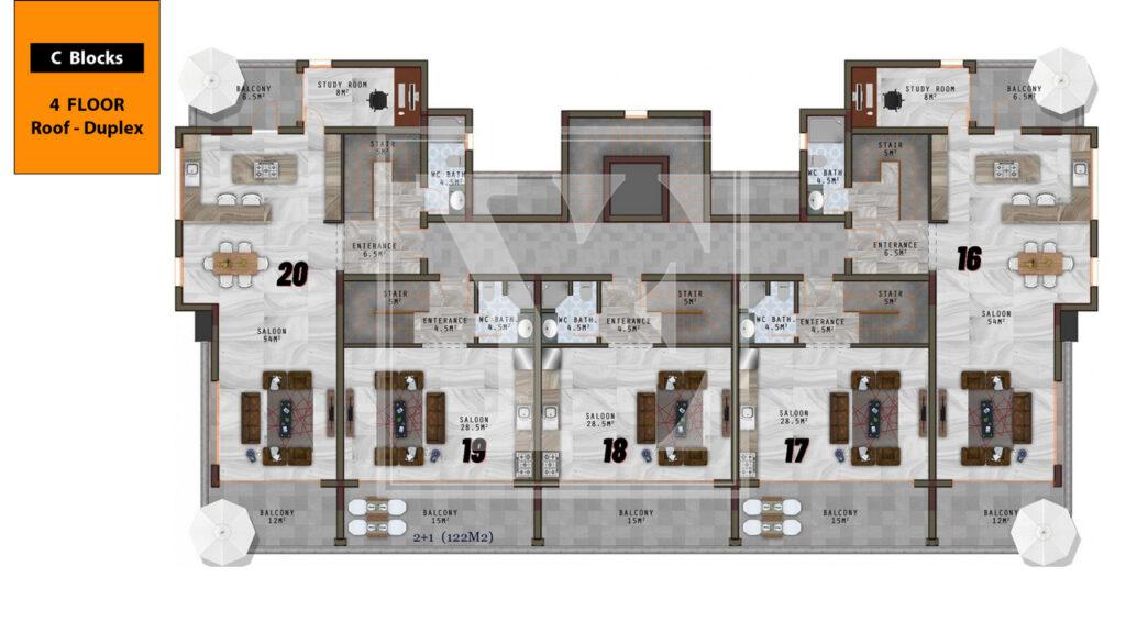 Гарний дуплекс на даху 3+1 для життя в красивому районі Каргиджака