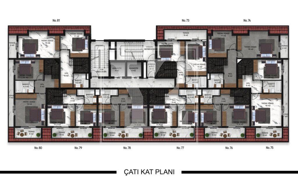 Neue Wohnung 1+1 in der erstaunlichen Anlage in der Gegend von Demirtas