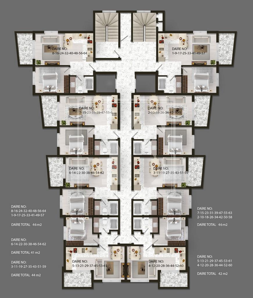 Современная двухкомнатная квартира в Авсалларе