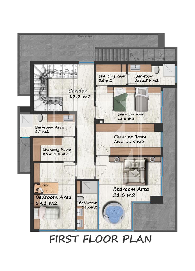 ویلای لوکس و مدرن 3+1 در منطقه زیبا در تپه