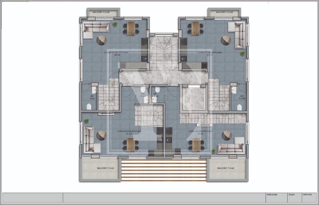 سقف دوبلکس مدرن 2+1 در مرکز آلانیا (فروخته شد)