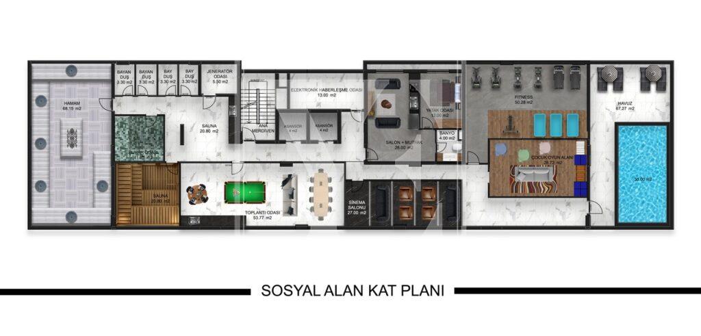 Neue Wohnung 1+1 in der erstaunlichen Anlage in der Gegend von Demirtas