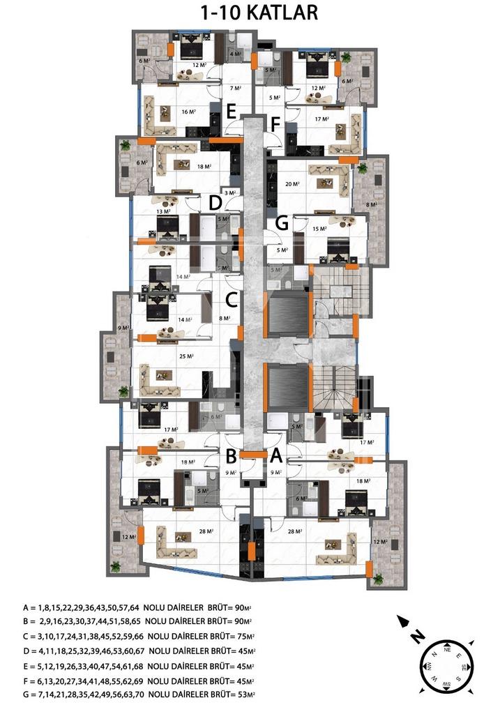 Luxuriöse Dach-Maisonette 4+1 zum Wohnen im eleganten Komplex in Mahmutlar