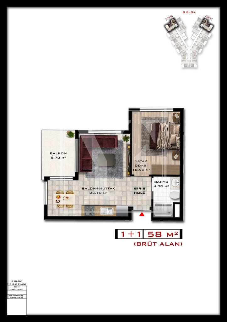 One-bedroom luxury apartment in the Mahmutlar