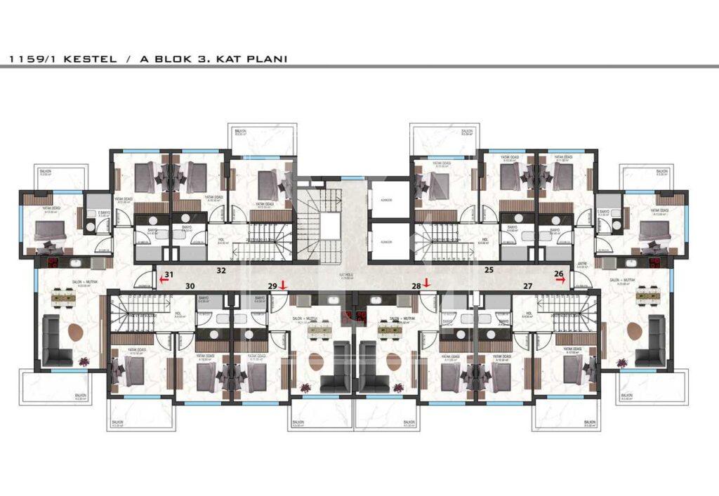 Big 3+1 premium apartment in Kestel