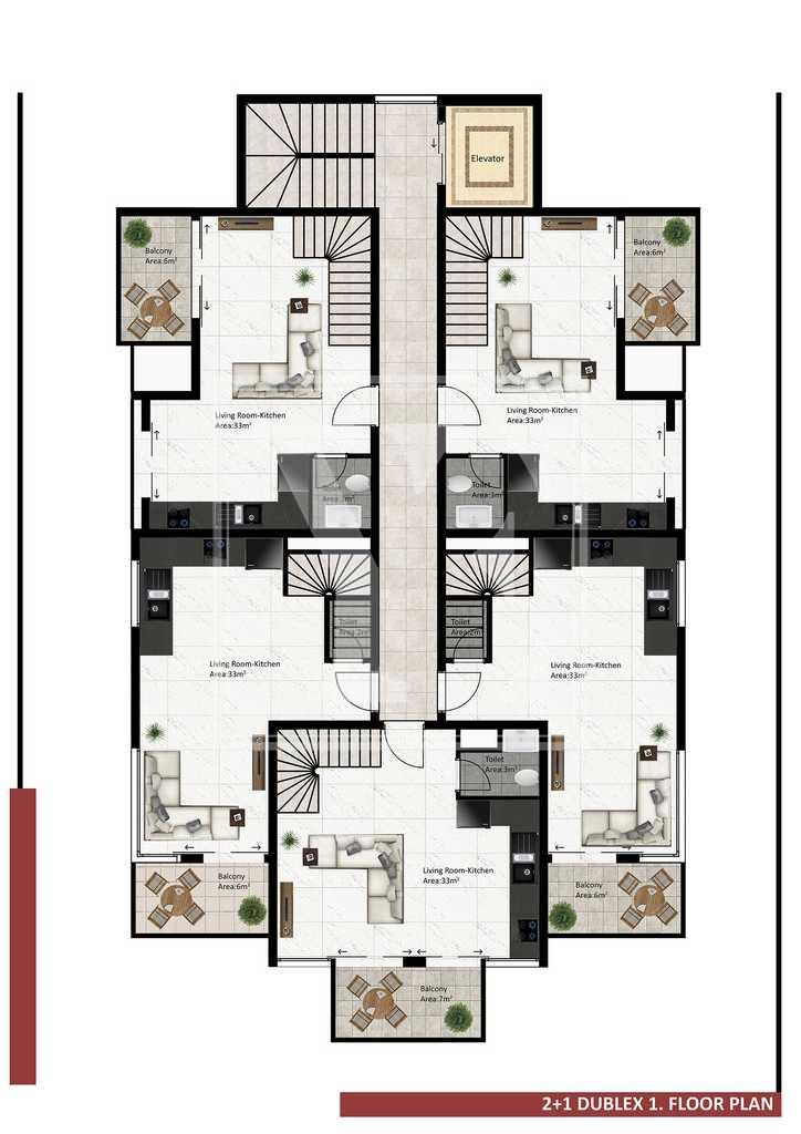 1+1 modern apartment in Oba for Sale