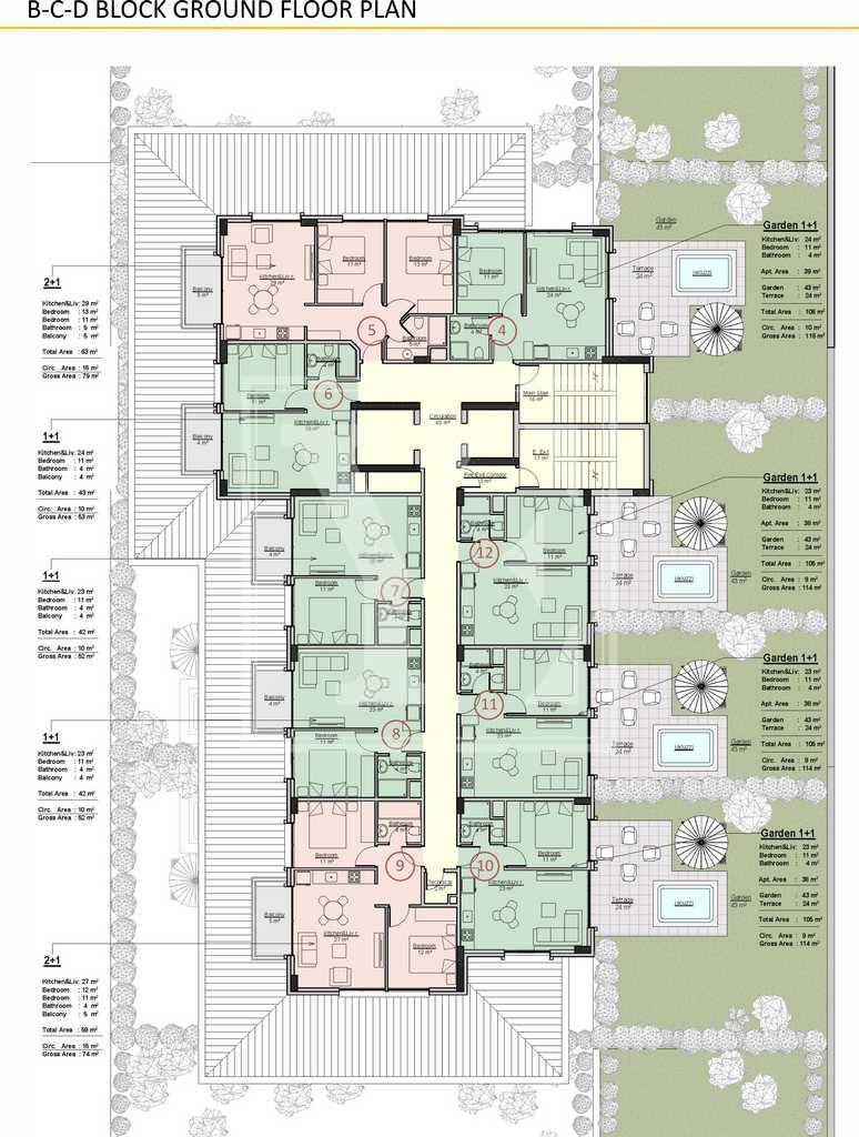 باغ دوبلکس شیک 2+1 در مجتمع مدرن در منطقه محمودلار