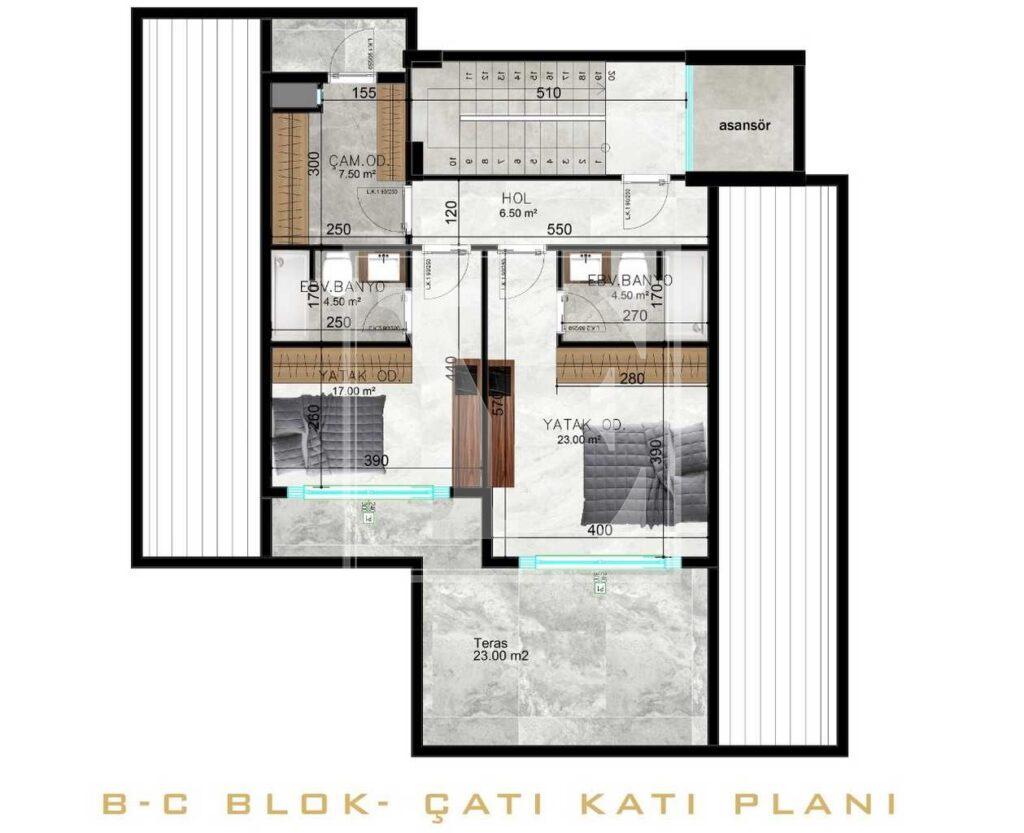 ویلای شیک 4+1 تریبلکس با چشم انداز شگفت انگیز در آلانیا