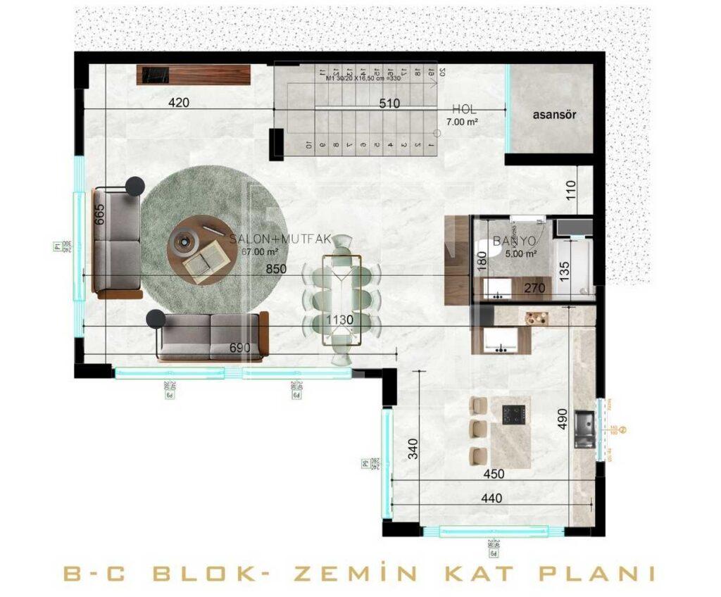 ویلای شیک 4+1 تریبلکس با چشم انداز شگفت انگیز در آلانیا