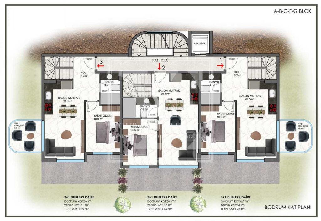 Moderne Maisonette-Wohnung 3+1 im herrlichen Bektaş