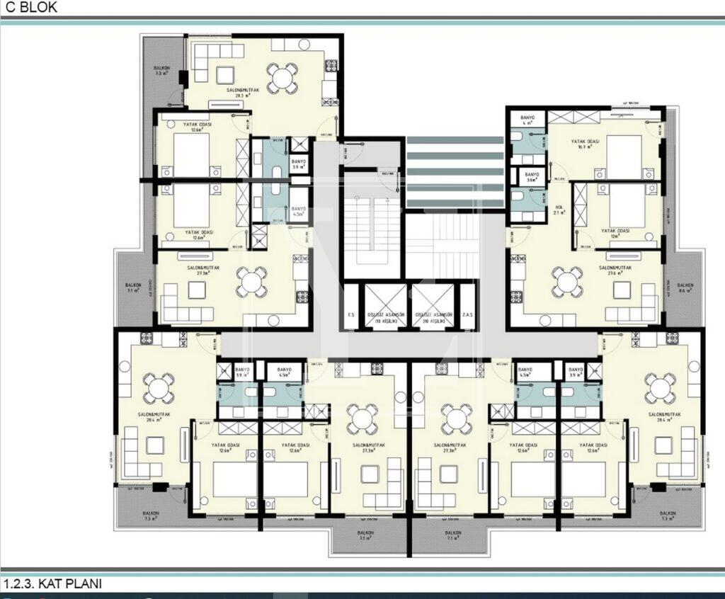 آپارتمان شیک 1+1 با منظره زیبای دریا در مرکز آلانیا