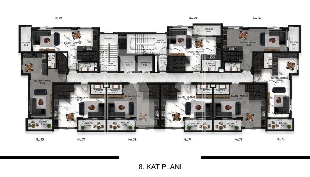 Neue Wohnung 1+1 in der erstaunlichen Anlage in der Gegend von Demirtas