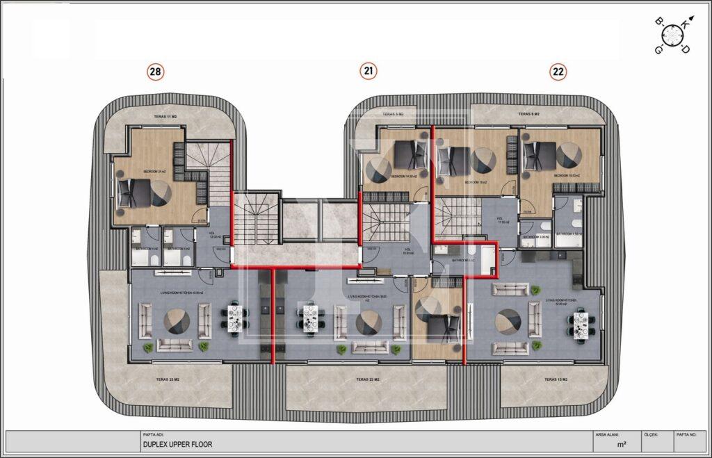 سقف دوبلکس عالی 3+1 نزدیک به ساحل در مرکز اوبا