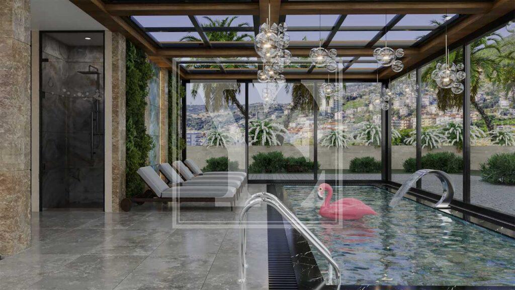 آپارتمان شیک 1+1 با منظره زیبای دریا در مرکز آلانیا