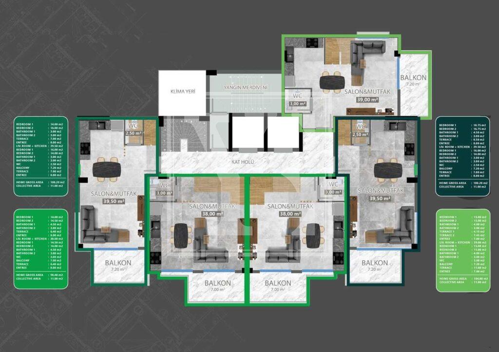 Красивый дуплекс 2+1 в красивом районе Демирташа