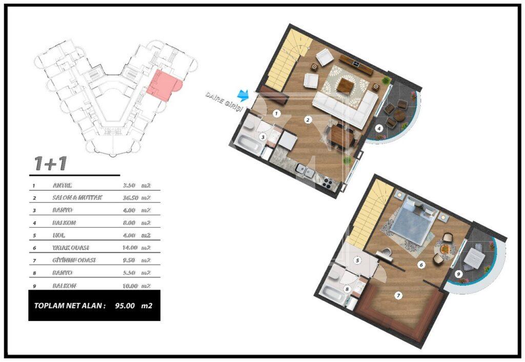Gemütliche Dach-Maisonette 4+1 im eleganten Gebäude in Mahmutlar (Verkauft)
