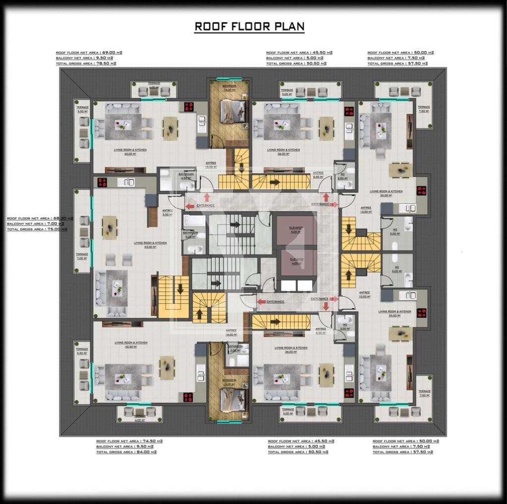 آپارتمان شگفت انگیز 2+1 برای زندگی در مجتمع زیبا در منطقه محمودلار