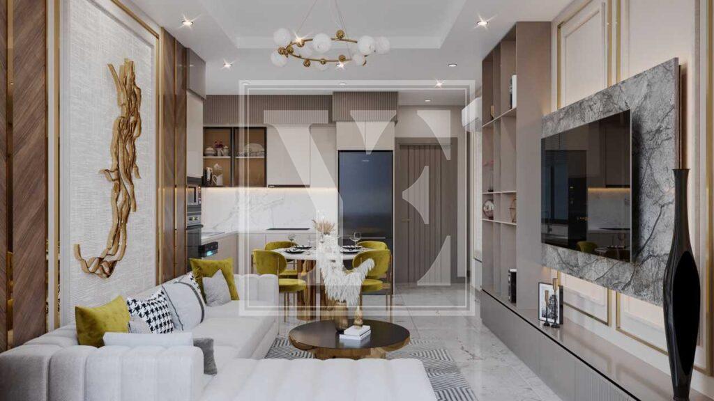 آپارتمان شیک 1+1 با منظره زیبای دریا در مرکز آلانیا